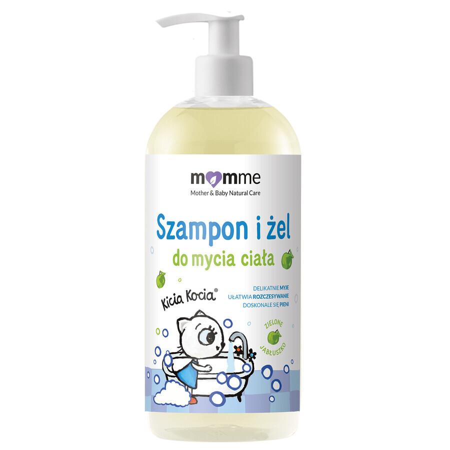 Momme Kitten, shampoo en body wash 2 in 1, groene appel, 500 ml