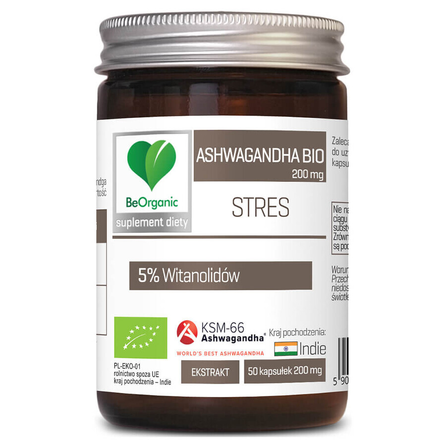 BeOrganic Ashwagandha Organic 200 mg, 5% Vitanolides, 50 capsules