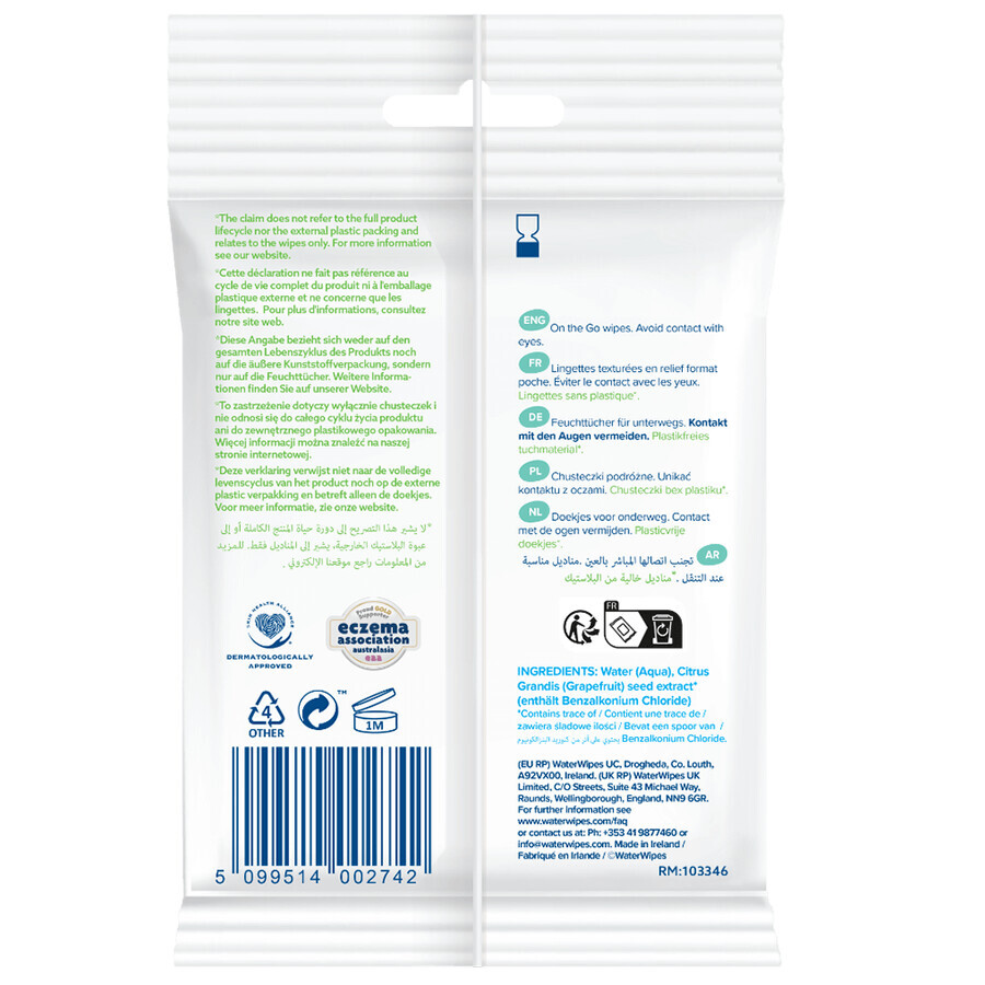 WaterWipes OnTheGo Bio, wet wipes, refreshing, 10 pieces