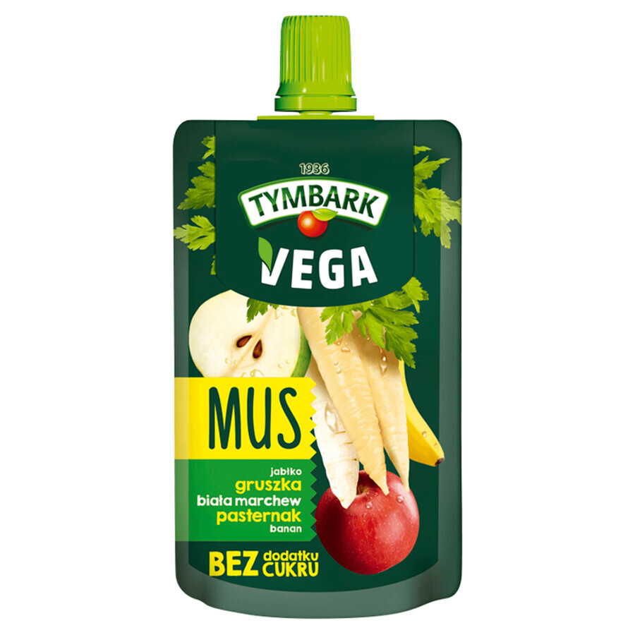 Mousse di Tymbark in tubetto Vegetale, mela, pera, carota bianca, pastinaca, pastinaca, banana, senza zuccheri aggiunti, 100 g