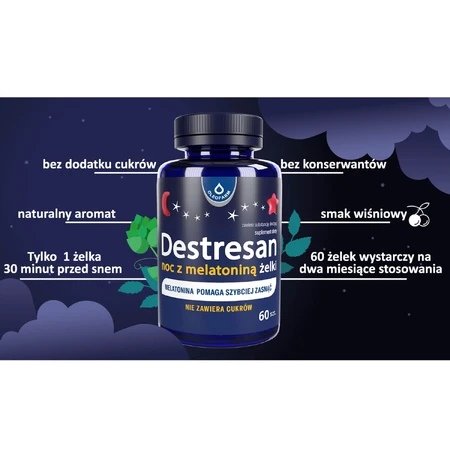 Destresan Night cu jeleu de melatonină, aromă de cireșe, 60 bucăți