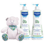 Mustela Bebe Enfant, gel de baño suave, desde el nacimiento, 2 x 750 ml + envoltorio de peluche de regalo