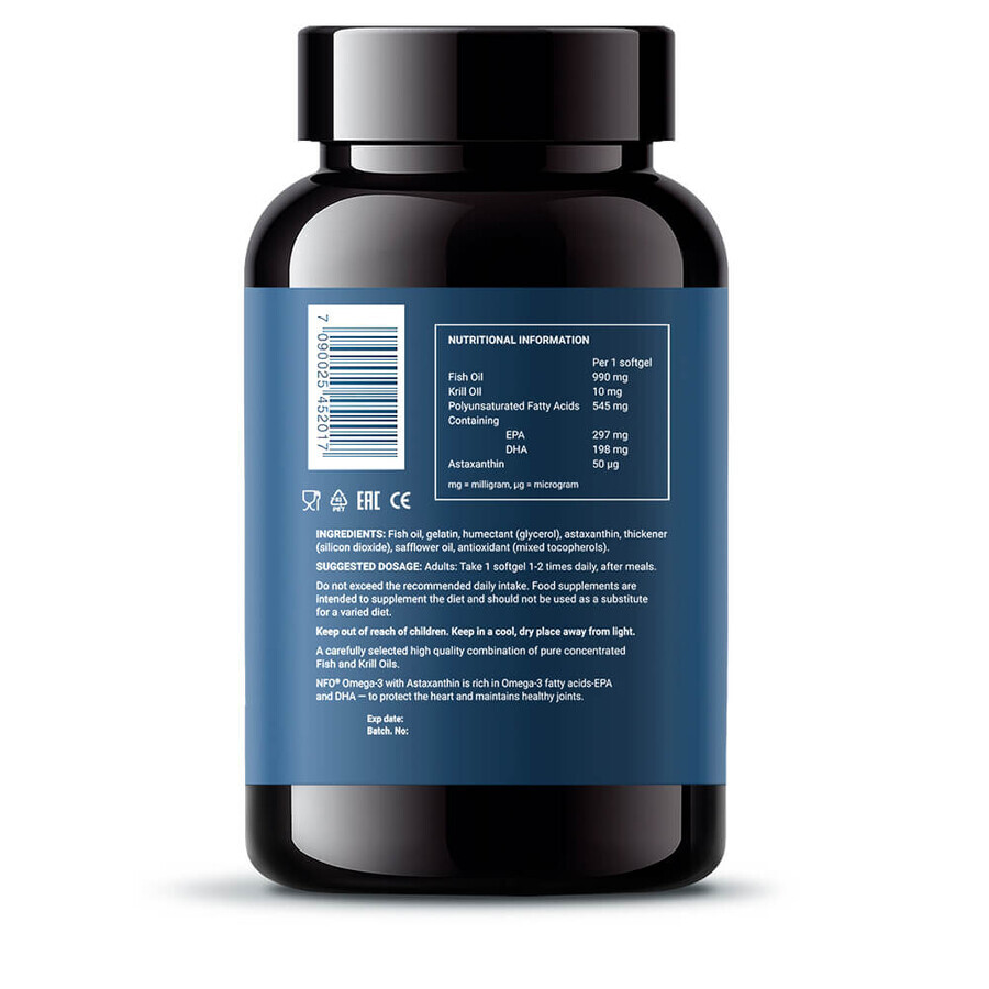 NFO Krill Oil Astaxanthin, ulei de krill cu astaxantină, 60 capsule moi