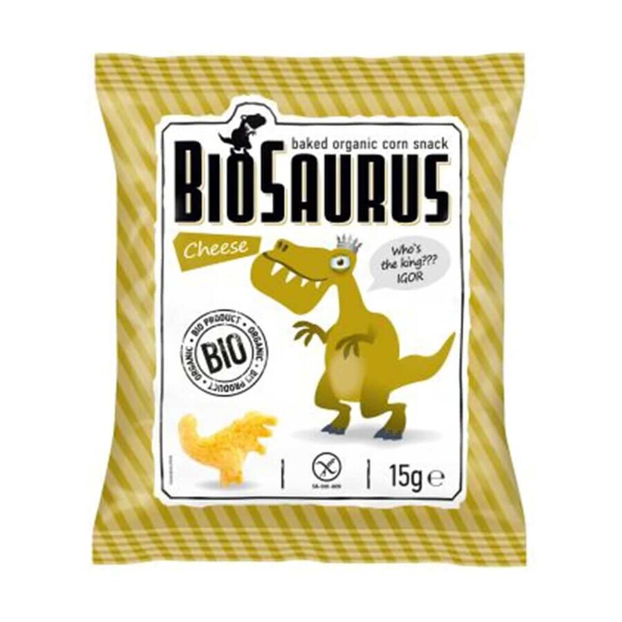 BioSaurus, Bio chipsuri din porumb prăjit, aromă de brânză, 15 g