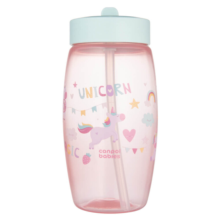 Canpol Babies, biberón con boca plegable, unicornios, rosa, 56/618, a partir de 4 años, 400 ml