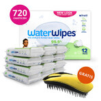 WaterWipes Soapberry Kids Bio, Feuchttücher, Wasser mit Seifenextrakt, ab Geburt, 12 x 60 Stück + Ikoo Home, ohne Haarbürste