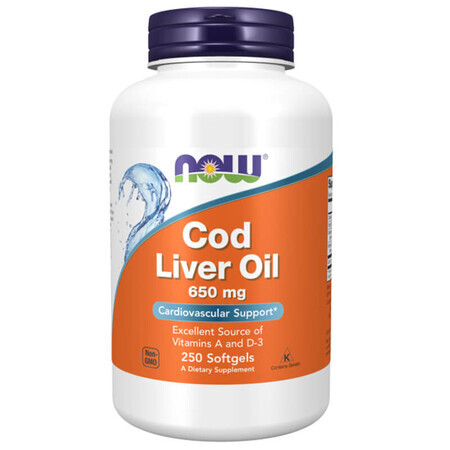 Now Foods Cod Liver Oil, aceite de hígado de bacalao, 250 cápsulas de gelatina blanda