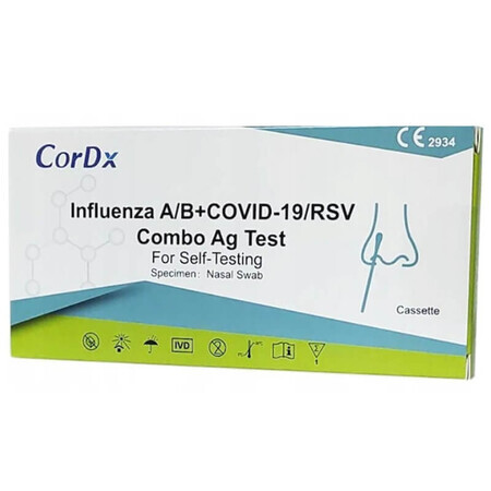 CorDx Influenza A/B + COVID-19/RSV Combo Ag, prueba de antígenos para 4 virus, 1 ud.