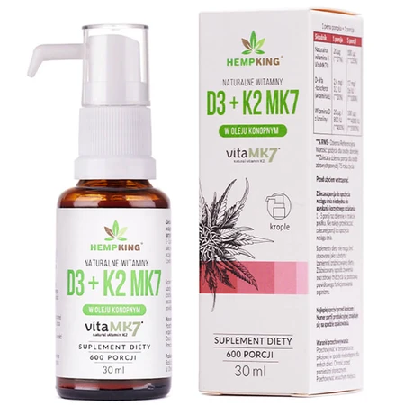 HempKing Vitaminas naturales D3 + K2 MK7 en aceite de cáñamo, gotas, 30 ml