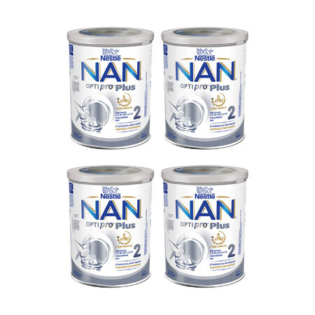 Nestlé NAN Optipro Plus 2 HM-O, Fórmula de continuación para bebés mayores de 6 meses, 4 x 800 g