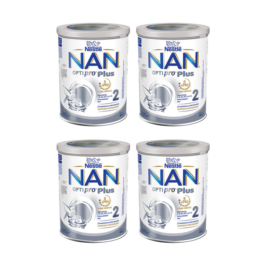 Nestlé NAN Optipro Plus 2 HM-O, Fórmula de continuación para bebés mayores de 6 meses, 4 x 800 g