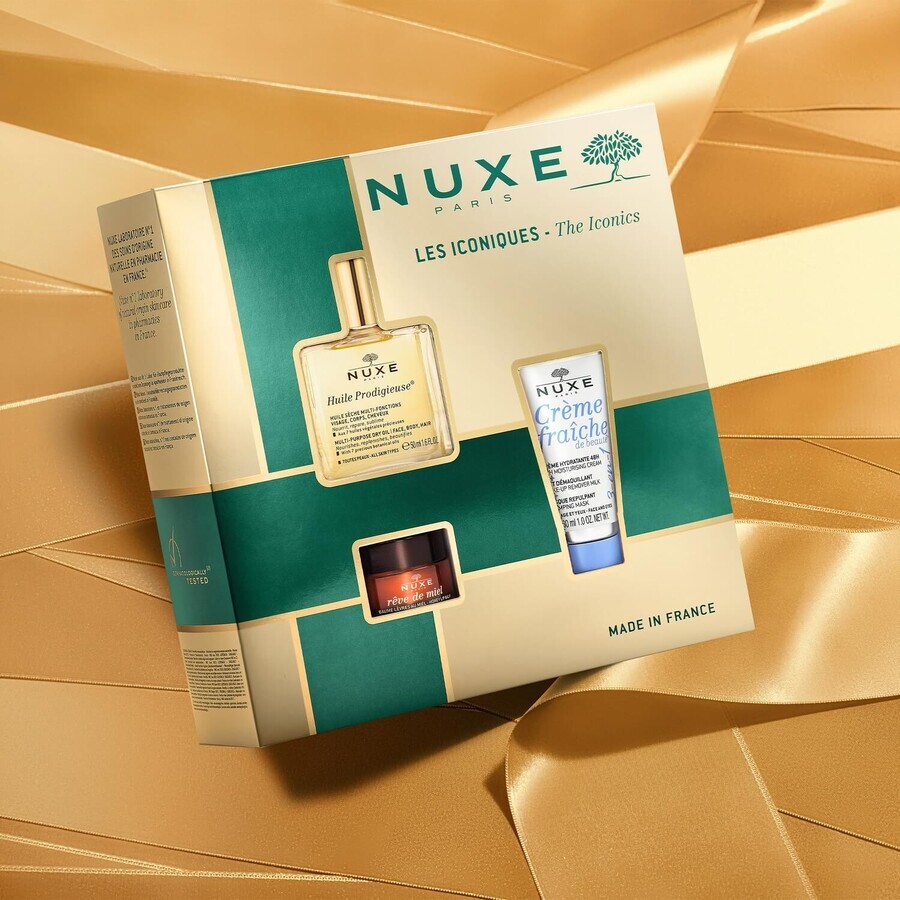 Nuxe Bestsellers set Huile Prodigieuse, dry oil, 50 ml + nourishing lip balm, 15 g + 3-in-1 moisturizing cream, 100 ml