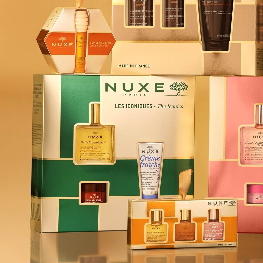 Nuxe Bestsellers set Huile Prodigieuse, dry oil, 50 ml + nourishing lip balm, 15 g + 3-in-1 moisturizing cream, 100 ml