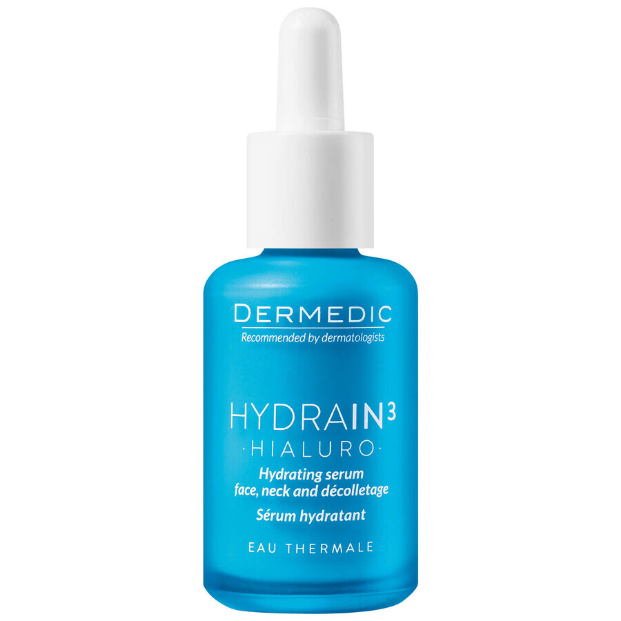 Set Dermedic Hydrain 3 Hialuro, suero hidratante para cara, cuello y escote, 30 ml + crema hidratante profunda 15 ml