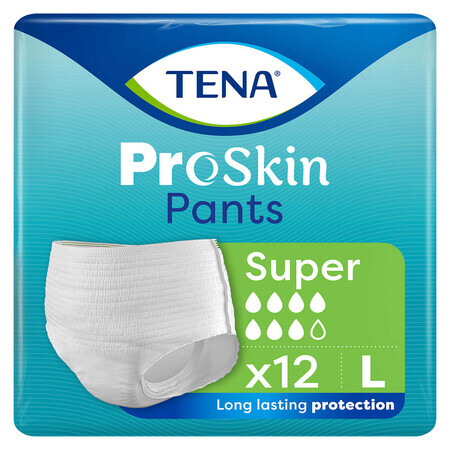 Tena Pants Proskin, calzoncillos absorbentes, talla L, 100-135 cm, Super, 12 unidades