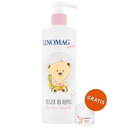 Linomag Emolientes, aceite de baño para bebés y niños a partir de 1 mes, 400 ml + crema protectora, 15 ml gratis