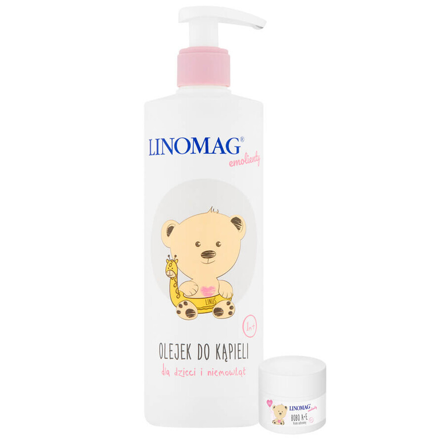 Linomag Emolientes, aceite de baño para bebés y niños a partir de 1 mes, 400 ml + crema protectora, 15 ml gratis