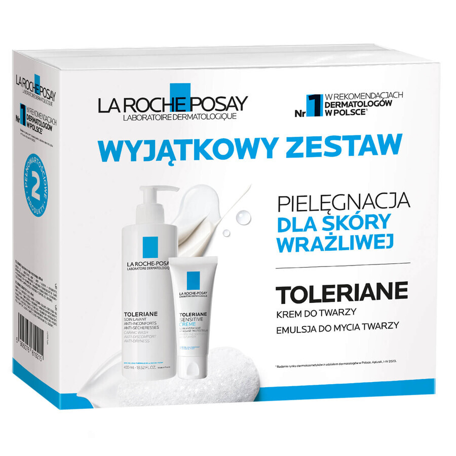 Set La Roche-Posay Toleriane, émulsion nettoyante douce pour les peaux sensibles du visage, 400 ml + Crème hydratante pour les peaux sensibles, 40 ml