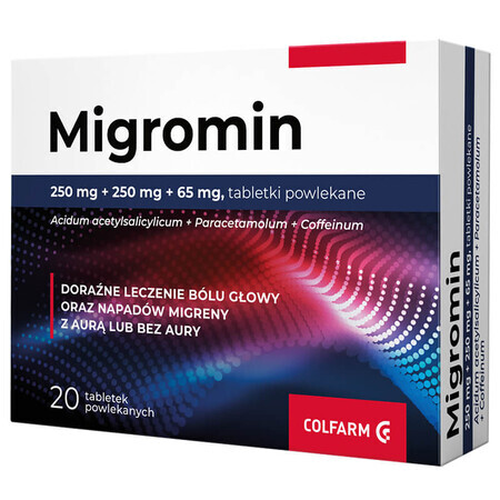 Migromin 250 mg + 250 mg + 65 mg, 20 comprimidos