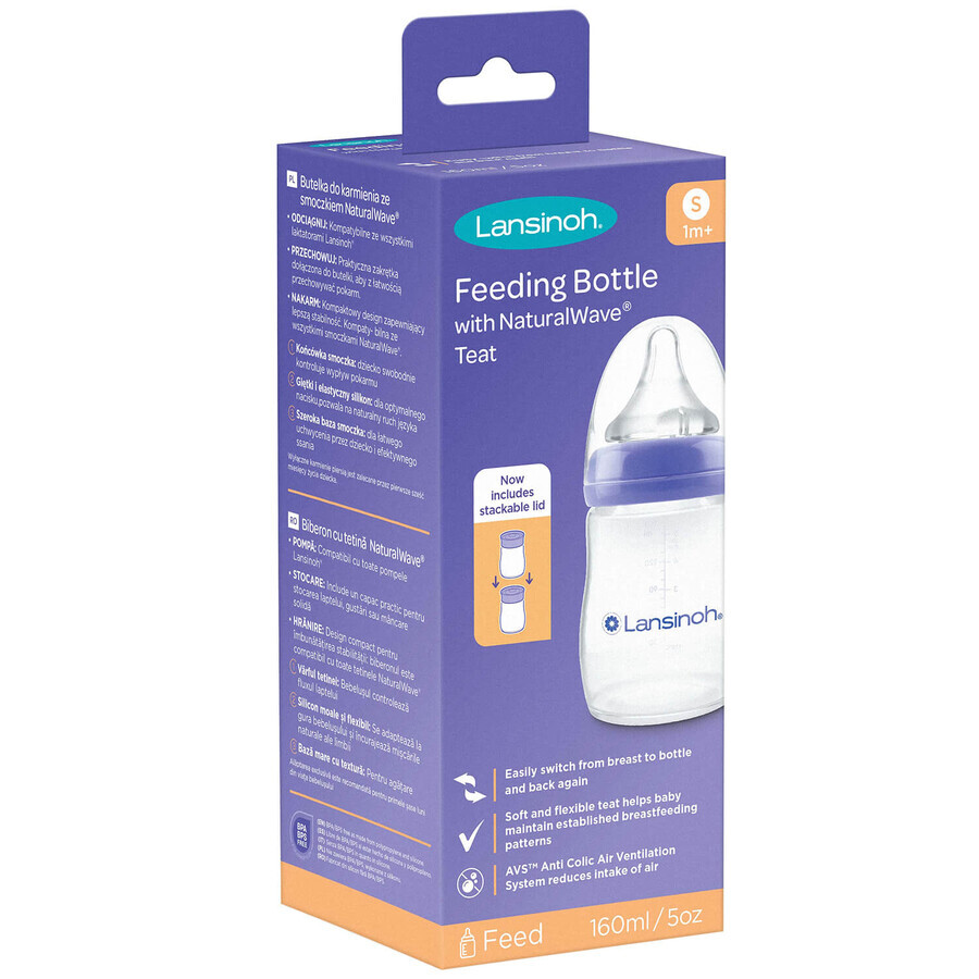 Lansinoh, NaturalWave biberón de flujo lento, 160 ml