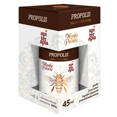 Miody Polskie Propolis, extracto etanólico de propóleo 10%, gotas, 45 ml