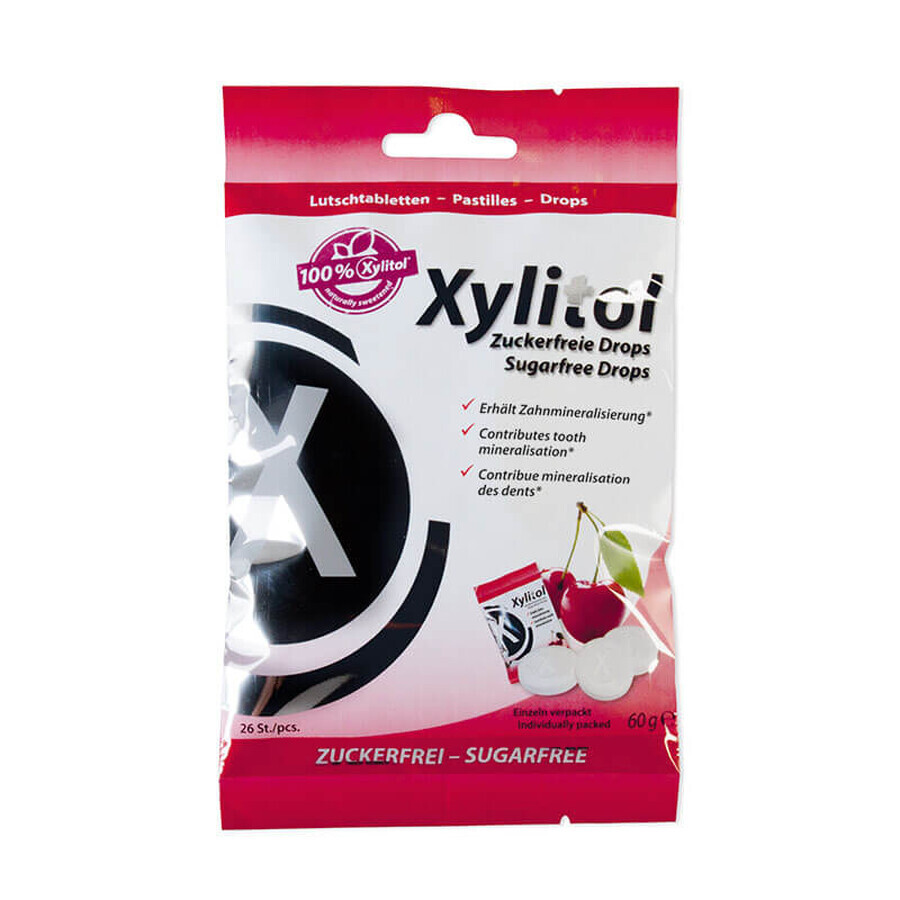 Miradent Xylitol, caramelos de xilitol, sabor cereza, 25 unidades