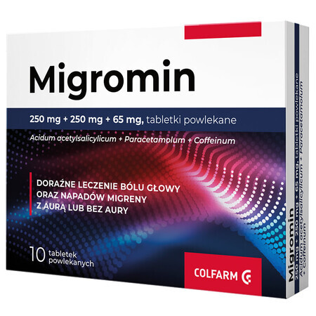 Migromin 250 mg + 250 mg + 65 mg, 10 comprimidos