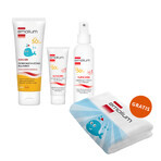 Set Emolium Suncare SPF 50+, protector solar 50 ml + spray protector solar 100 ml + loción protectora solar 125 ml + toalla de baño gratis