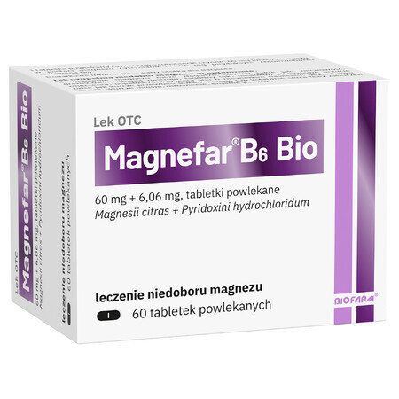 Magnefar B6 Bio 60 mg + 6.06 mg, 60 film-coated tablets