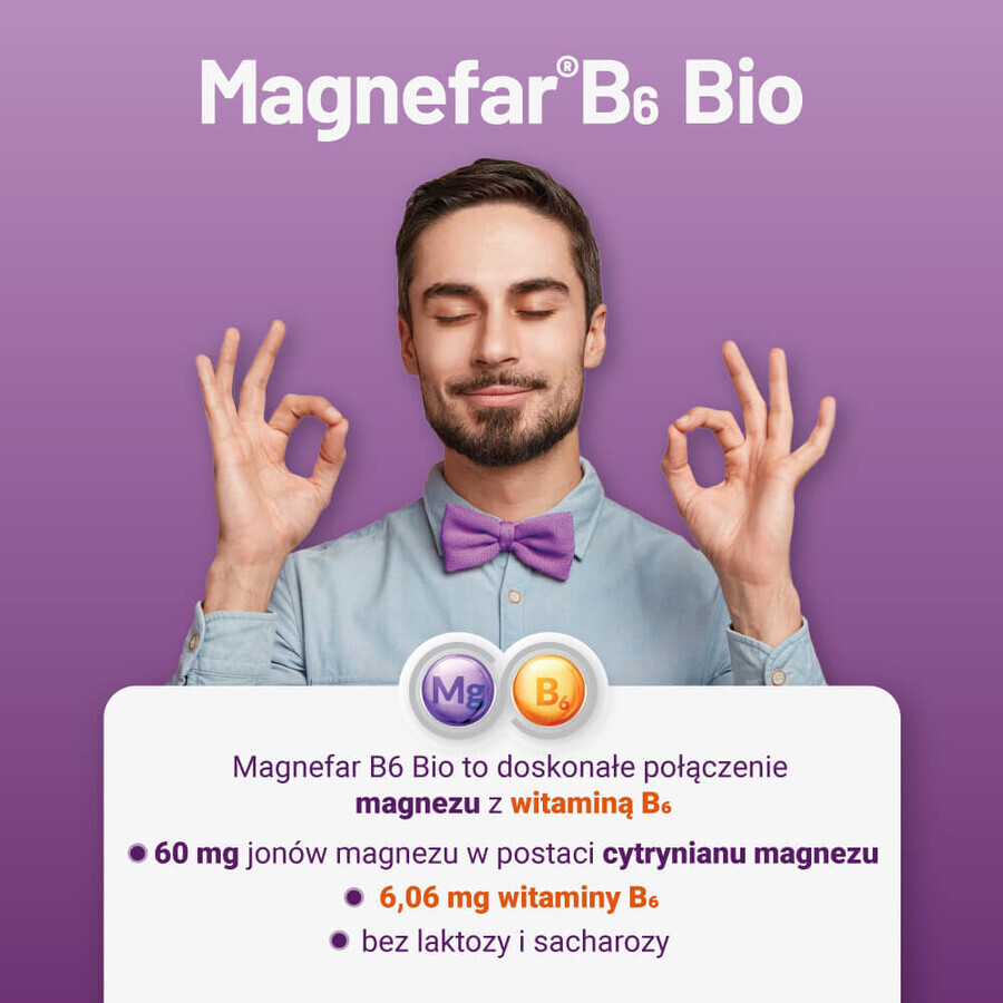 Magnefar B6 Bio 60 mg + 6.06 mg, 60 film-coated tablets