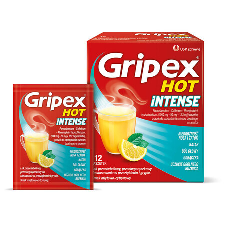 Gripex Hot Intense 1 g + 50 mg + 12,2 mg, 12 Portionsbeutel