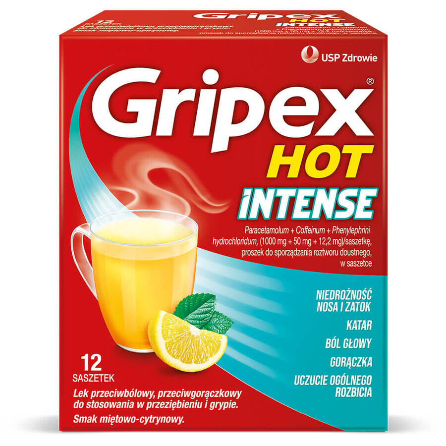 Gripex Hot Intense 1 g + 50 mg + 12,2 mg, 12 Portionsbeutel