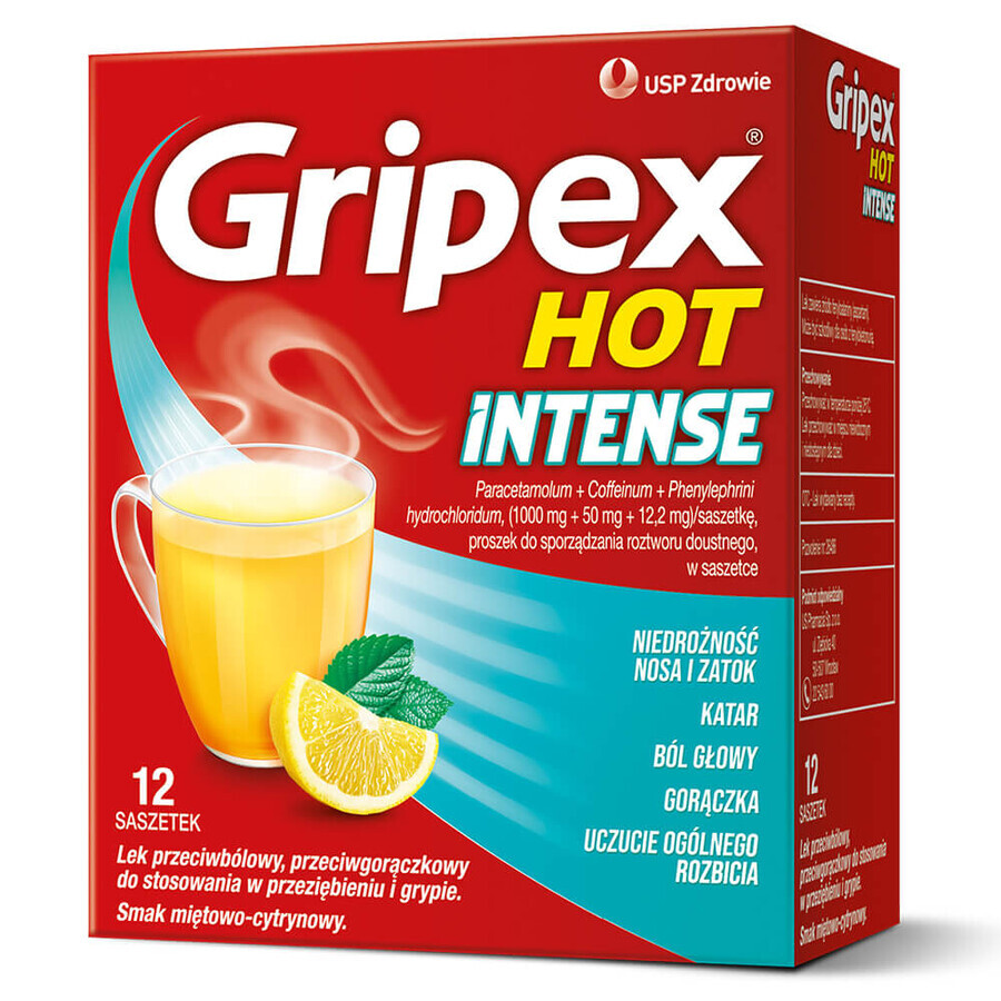 Gripex Hot Intense 1 g + 50 mg + 12,2 mg, 12 Portionsbeutel