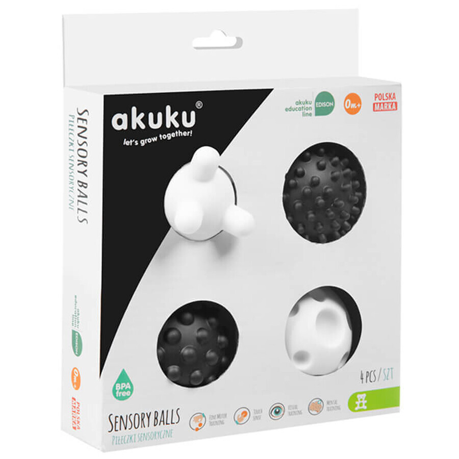 AKUKU, pelotas sensoriales, blanco y negro, A0469, desde el nacimiento, 4 piezas