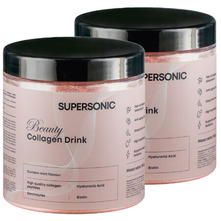 Supersonic Beauty Collagen Drink Set, blackcurrant and mint flavor, 2 x 185 g