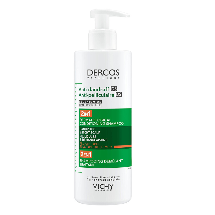 Vichy Dercos Anticaspa DS, champú anticaspa con acondicionador 2en1, 390 ml