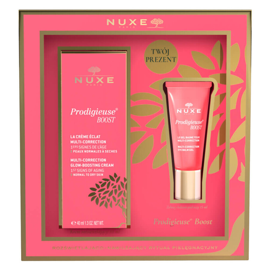 Nuxe Prodigieuse Boost Set, crème illuminatrice pour peaux sèches, 40 ml + baume pour les yeux, 15 ml