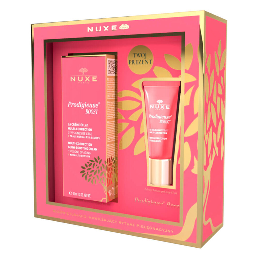 Nuxe Prodigieuse Boost Set, crème illuminatrice pour peaux sèches, 40 ml + baume pour les yeux, 15 ml