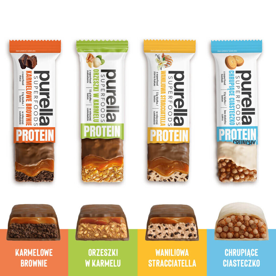 Purella Superfoods Protein, protein bar, nuts in caramel, 45 g