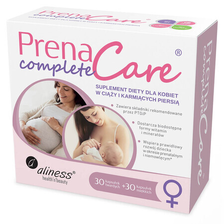 Aliness PrenaCare Complete para mujeres embarazadas y en periodo de lactancia, 30 cápsulas duras + 30 cápsulas blandas