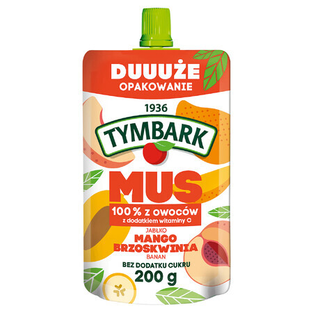 Tymbark Mousse in 100% Tube, Apfel, Mango, Pfirsich, Banane, ohne Zuckerzusatz, 200 g