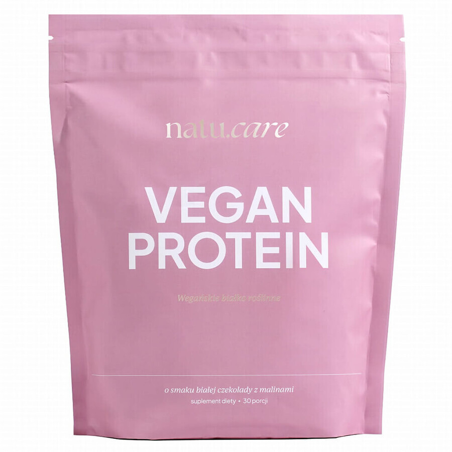 Natu Care Vegan Protein, protéines, saveur chocolat blanc et framboise, 525 g