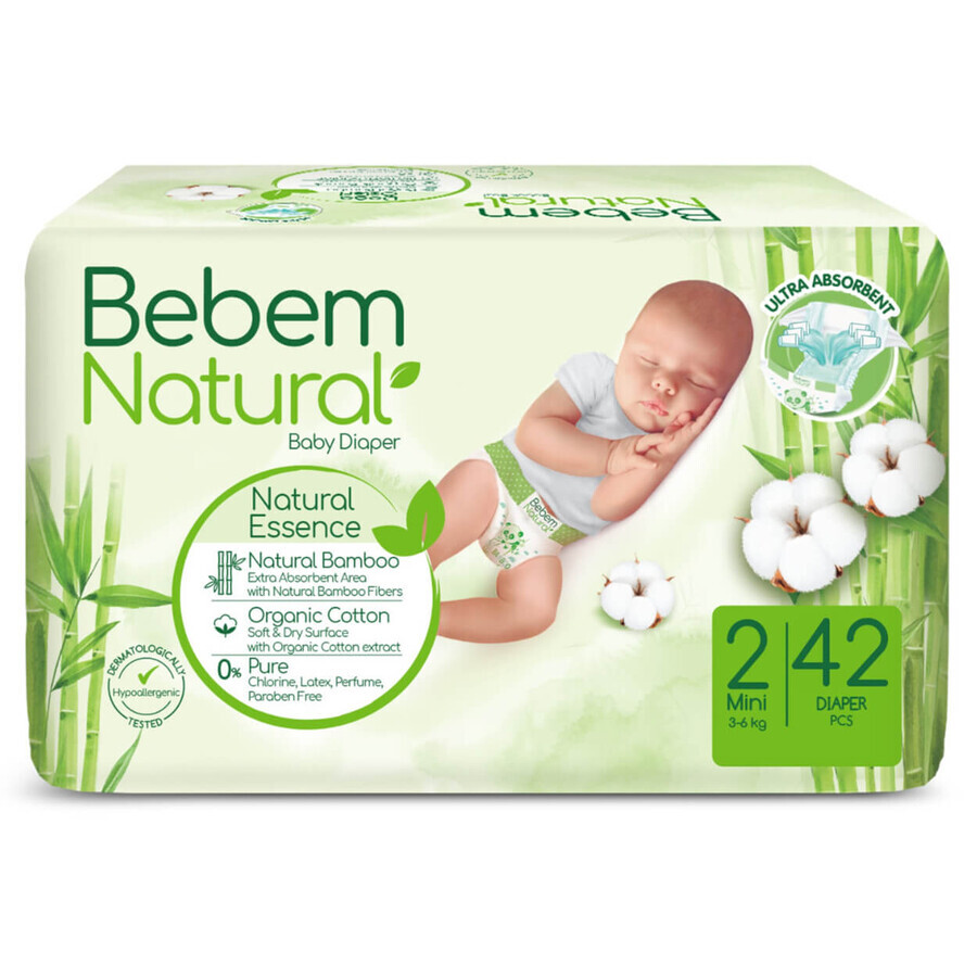 Bebem Natural, bamboo diapers, size 2, Mini, 3-6 kg, 42 pcs