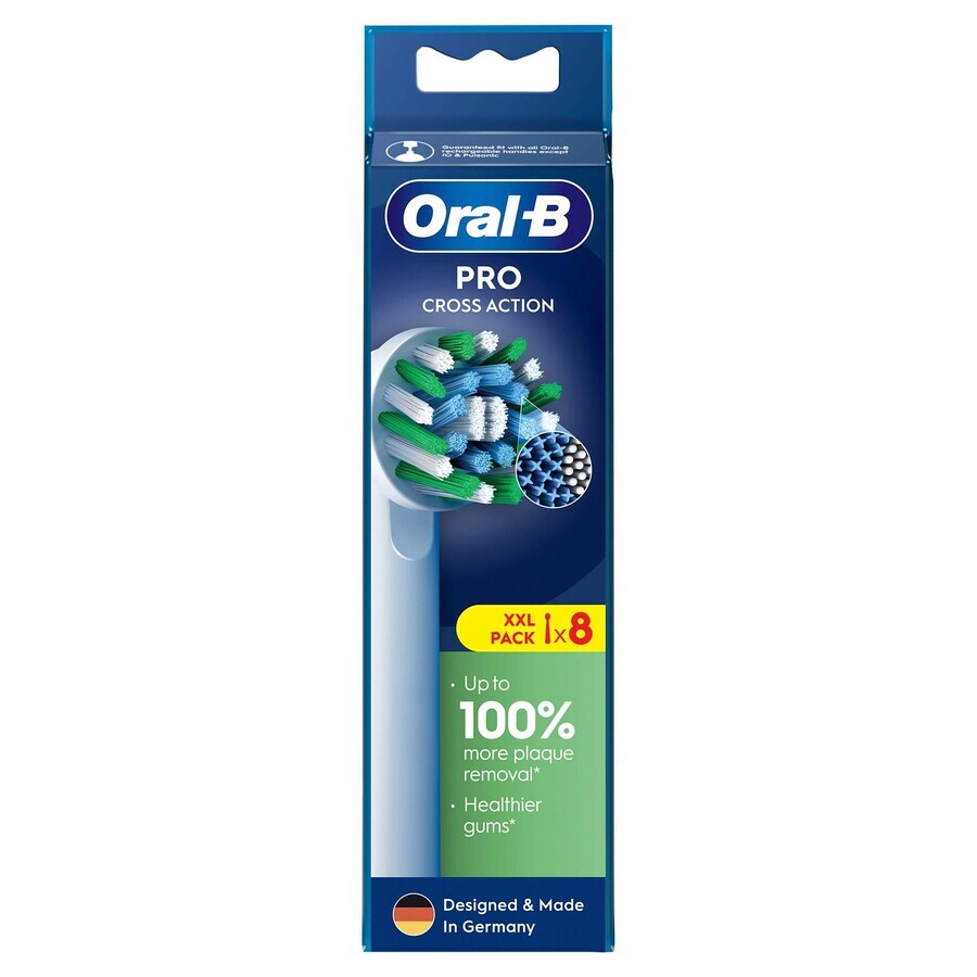 Oral-B Pro Cross Action, punte di ricambio per spazzolino elettrico Clean Maximiser, 8 pezzi