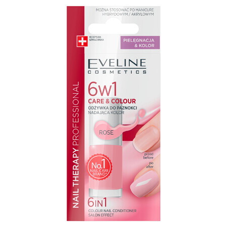 Eveline Cosmetics Nail Therapy 6en1, bálsamo concentrado para mejorar el color de las uñas, Rosa, 5 ml