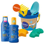 Nivea Sun Kids Protect & Care 5en1 Set, Loción solar infantil, FPS 50+, 200 ml + Spray solar infantil, FPS 50+, 200 ml + cubo de arena gratis