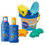 Nivea Sun Kids Protect & Care 5en1 Set, Loción solar infantil, FPS 50+, 200 ml + Spray solar infantil, FPS 50+, 200 ml + cubo de arena gratis