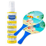 Mustela Sun Bebe Enfant-Famille, spray de protección solar para rostro y cuerpo, FPS 50, 200 ml + raquetas de protección solar gratuitas