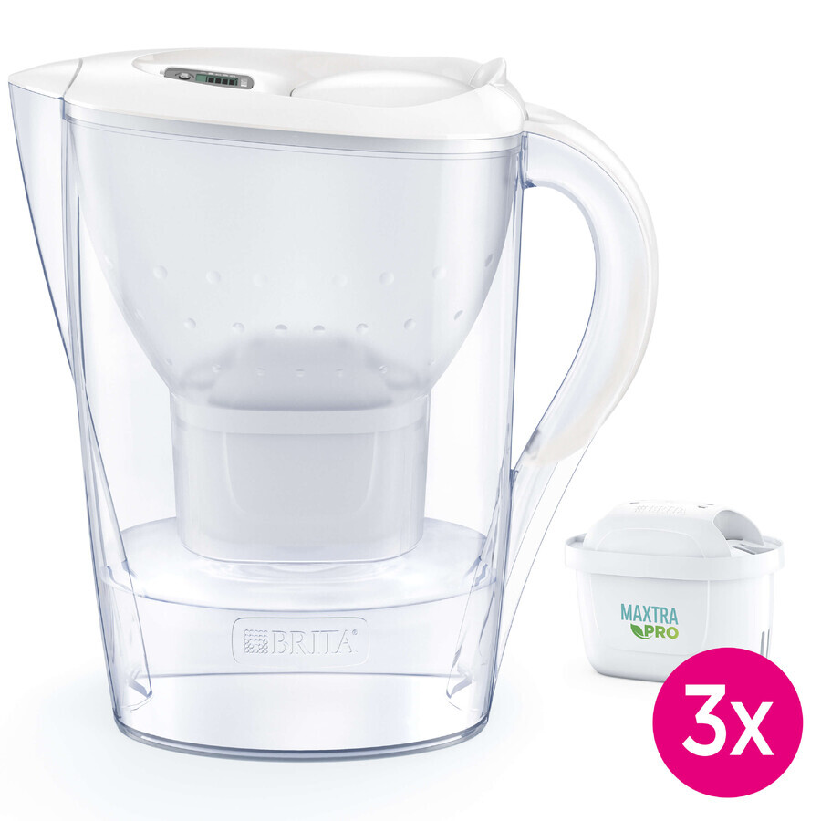 Brita Marella, jarra con filtro 2,4 litros, blanca + filtro Maxtra Pro Pure Performance, 3 piezas