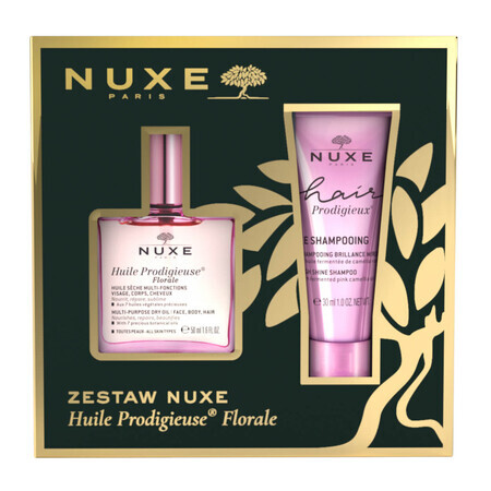 Set Nuxe Huile Prodigieuse Florale, droge olie voor lichaam, gezicht en haar, 50 ml + Hair Prodigieux, glanzende shampoo, 30 ml